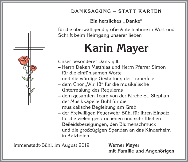  Traueranzeige für Karin Mayer vom 01.08.2019 aus Allgäuer Anzeigeblatt