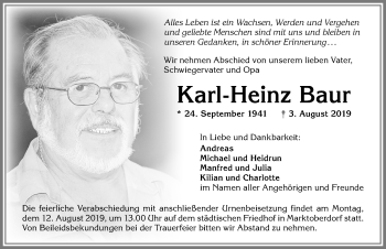Traueranzeige von Karl-Heinz Baur von Allgäuer Zeitung, Marktoberdorf