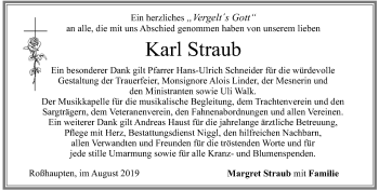 Traueranzeige von Karl Straub von Allgäuer Zeitung, Füssen