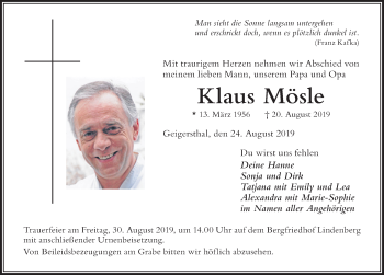 Traueranzeige von Klaus Mösle von Der Westallgäuer