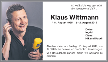 Traueranzeige von Klaus Wittmann von Memminger Zeitung
