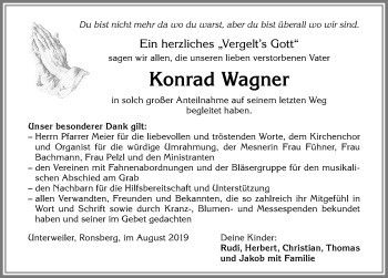 Traueranzeige von Konrad Wagner von Allgäuer Zeitung, Marktoberdorf