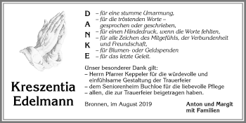 Traueranzeige von Kreszentia Edelmann von Allgäuer Zeitung
