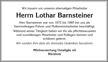 Traueranzeige von Lothar Barnsteiner von Allgäuer Zeitung, Marktoberdorf