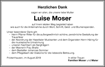 Traueranzeige von Luise Moser von Memminger Zeitung
