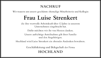 Traueranzeige von Luise Strenkert von Der Westallgäuer