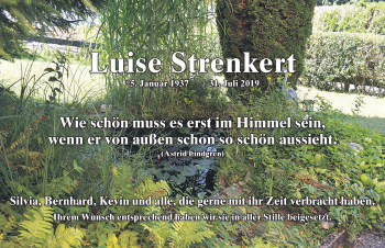 Traueranzeige von Luise Strenkert von Der Westallgäuer