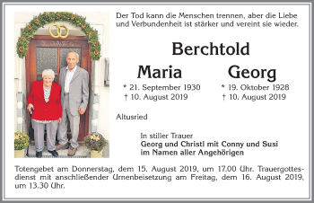 Traueranzeige von Maria Berchtold von Allgäuer Zeitung,Kempten