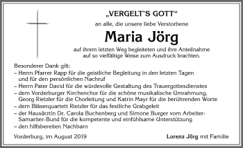 Traueranzeige von Maria Jörg von Allgäuer Anzeigeblatt