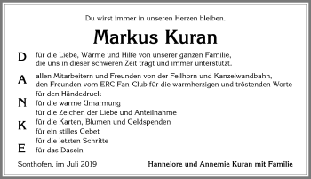 Traueranzeige von Markus Kuran von Allgäuer Anzeigeblatt