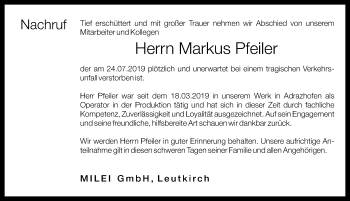 Traueranzeige von Markus Pfeiler von Allgäuer Zeitung, Marktoberdorf