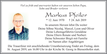 Traueranzeige von Markus Pfeiler von Allgäuer Zeitung, Marktoberdorf