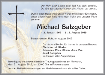 Traueranzeige von Michael Salzgeber von Allgäuer Zeitung