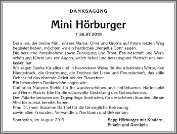 Traueranzeige von Mini Hörburger von Allgäuer Anzeigeblatt