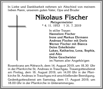 Traueranzeige von Nikolaus Fischer von Allgäuer Zeitung, Füssen