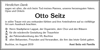 Traueranzeige von Otto Seitz von Allgäuer Zeitung, Kaufbeuren/Buchloe