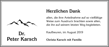 Traueranzeige von Peter Karsch von Allgäuer Zeitung, Kaufbeuren/Buchloe