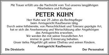 Traueranzeige von Peter Kuhn von Allgäuer Zeitung, Kaufbeuren/Buchloe
