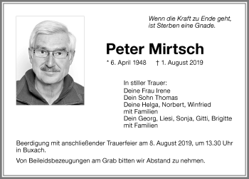 Traueranzeige von Peter Mirtsch von Memminger Zeitung