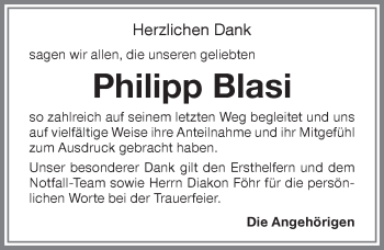 Traueranzeige von Philipp Blasi von Memminger Zeitung