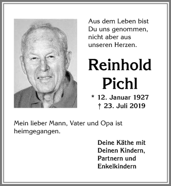 Traueranzeige von Reinhold Pichl von Allgäuer Zeitung,Kempten