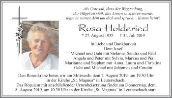 Traueranzeige von Rosa Holderied von Allgäuer Zeitung, Marktoberdorf