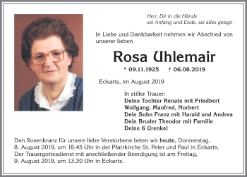 Traueranzeige von Rosa Uhlemair von Allgäuer Anzeigeblatt