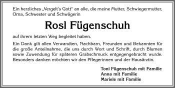 Traueranzeige von Rosl Fügenschuh von Allgäuer Anzeigeblatt