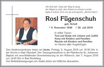 Traueranzeige von Rosl Fügenschuh von Allgäuer Anzeigeblatt