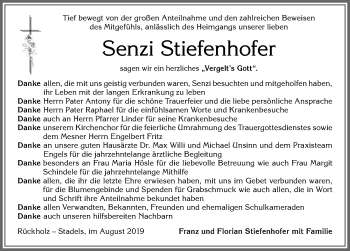 Traueranzeige von Senzi Stiefenhofer von Allgäuer Zeitung