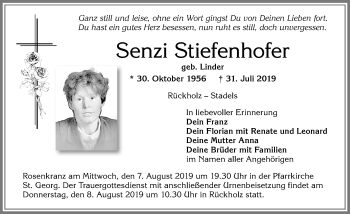Traueranzeige von Senzi Stiefenhofer von Allgäuer Zeitung, Füssen