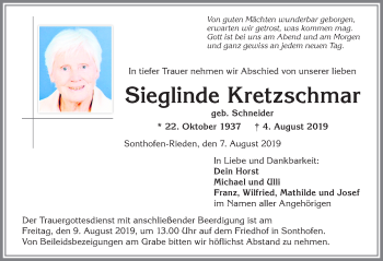 Traueranzeige von Sieglinde Kretzschmar von Allgäuer Anzeigeblatt