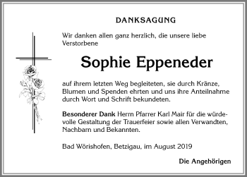 Traueranzeige von Sophie Eppeneder von Allgäuer Zeitung