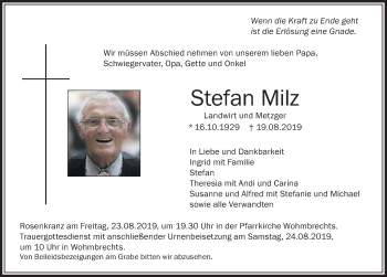 Traueranzeige von Stefan Milz von Der Westallgäuer