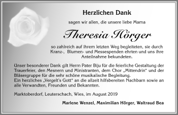Traueranzeige von Theresia Hörger von Allgäuer Zeitung, Marktoberdorf