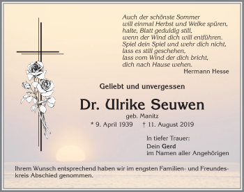 Traueranzeige von Ulrike Seuwen von Allgäuer Zeitung,Kempten