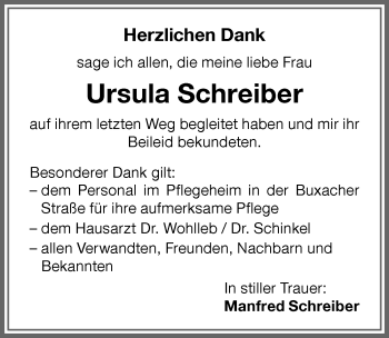 Traueranzeige von Ursula Schreiber von Memminger Zeitung