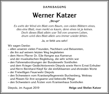 Traueranzeige von Werner Katzer von Allgäuer Anzeigeblatt