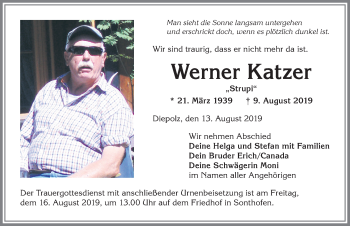 Traueranzeige von Werner Katzer von Allgäuer Anzeigeblatt