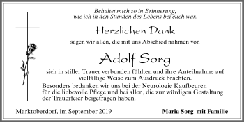 Traueranzeige von Adolf Sorg von Allgäuer Zeitung, Marktoberdorf