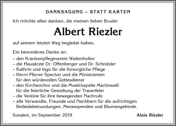 Traueranzeige von Albert Riezler von Allgäuer Zeitung