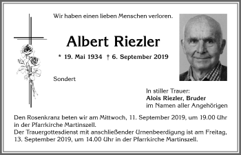 Traueranzeige von Albert Riezler von Allgäuer Zeitung
