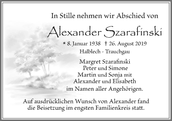 Traueranzeige von Alexander Szarafinski von Allgäuer Zeitung, Füssen
