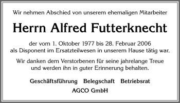 Traueranzeige von Alfred Futterknecht von Allgäuer Zeitung, Marktoberdorf