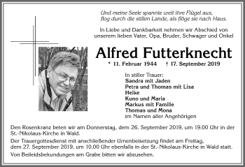 Traueranzeige von Alfred Futterknecht von Allgäuer Zeitung