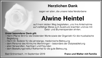 Traueranzeige von Alwine Heintel von Memminger Zeitung