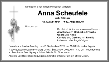 Traueranzeige von Anna Scheufele von Memminger Zeitung