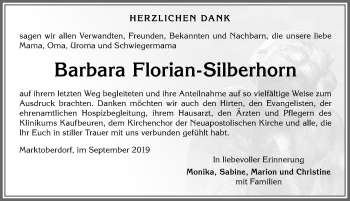 Traueranzeige von Barbara Florian-Silberhorn von Allgäuer Zeitung, Marktoberdorf