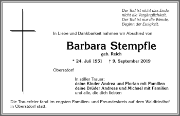 Traueranzeige von Barbara Stempfle von Allgäuer Anzeigeblatt