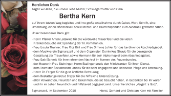 Traueranzeige von Bertha Kern von Der Westallgäuer